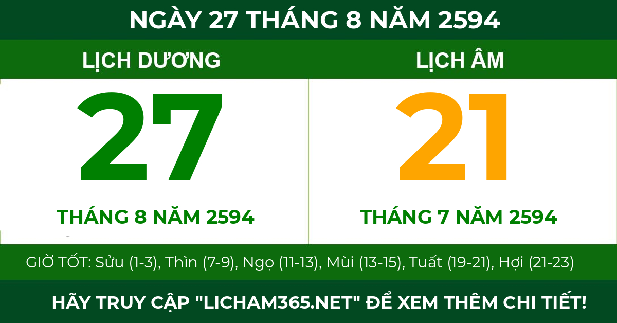 lịch âm ngày 27 tháng 8 năm 2594