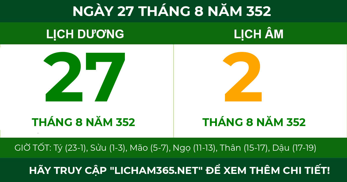 lịch âm ngày 27 tháng 8 năm 352