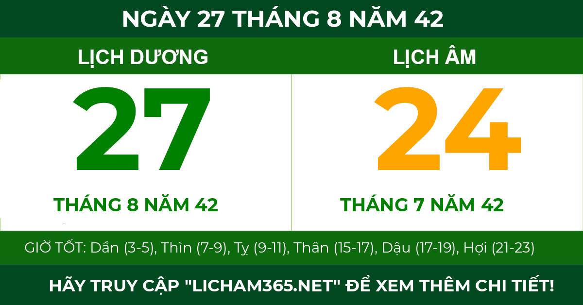 lịch âm ngày 27 tháng 8 năm 42