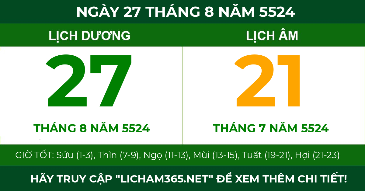 lịch âm ngày 27 tháng 8 năm 5524