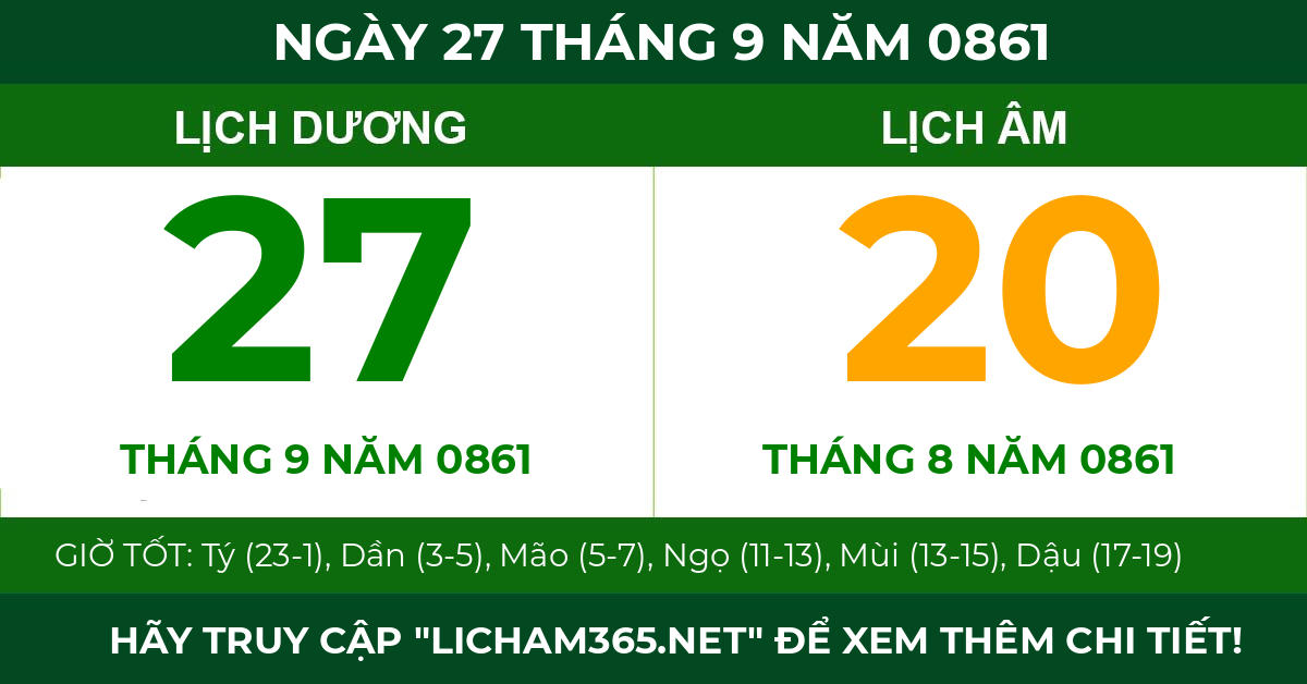 lịch âm ngày 27 tháng 9 năm 0861
