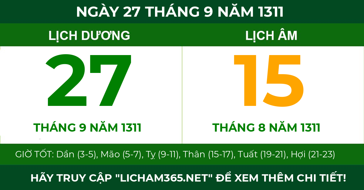 lịch âm ngày 27 tháng 9 năm 1311