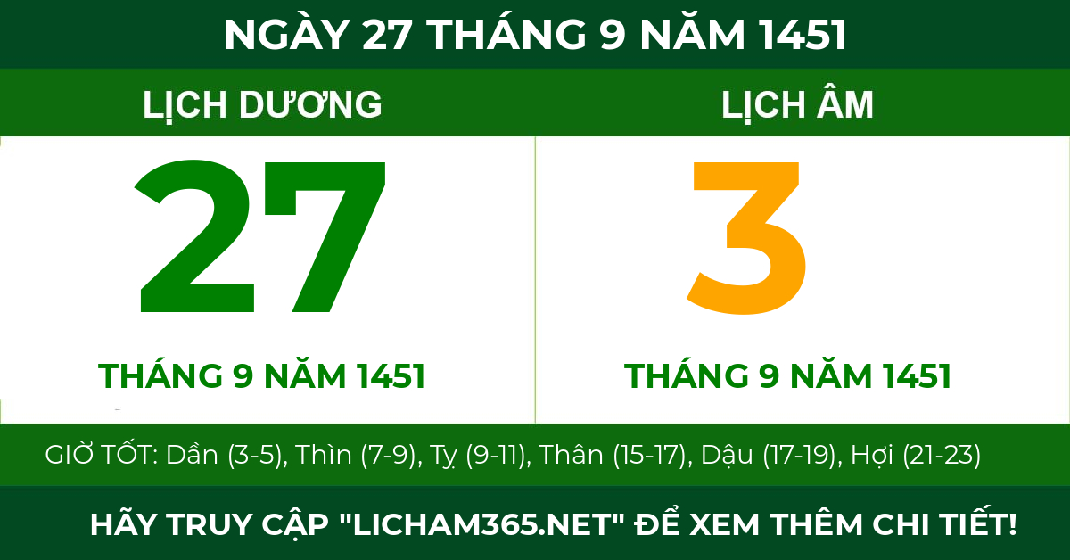 lịch âm ngày 27 tháng 9 năm 1451