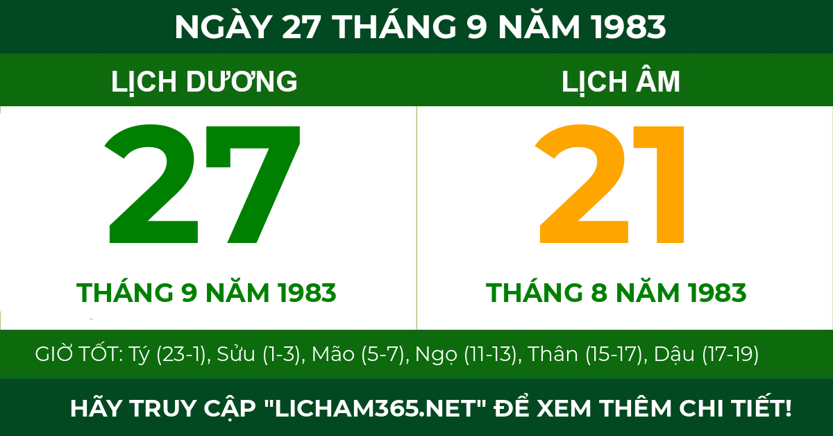 lịch âm ngày 27 tháng 9 năm 1983