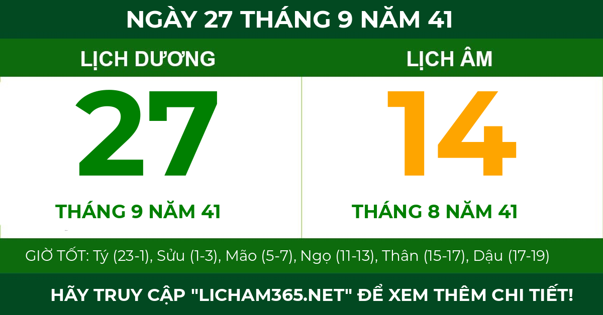 lịch âm ngày 27 tháng 9 năm 41