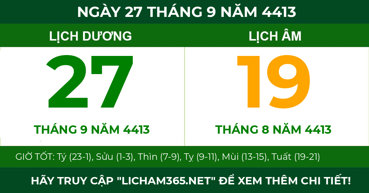 lịch âm ngày 27 tháng 9 năm 4413