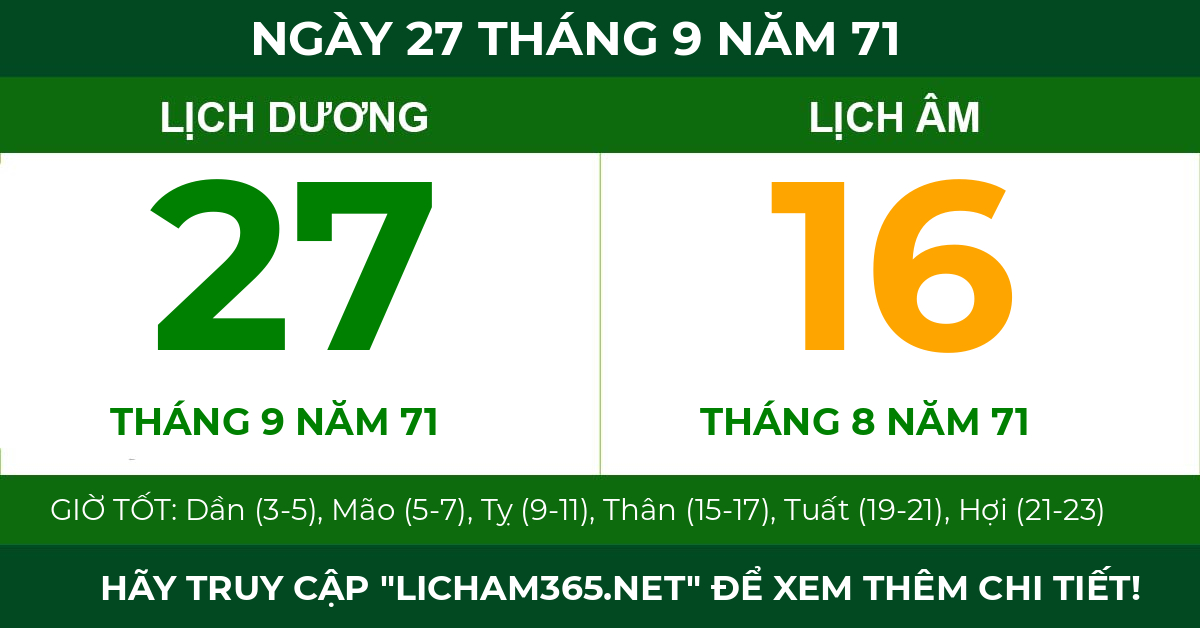lịch âm ngày 27 tháng 9 năm 71