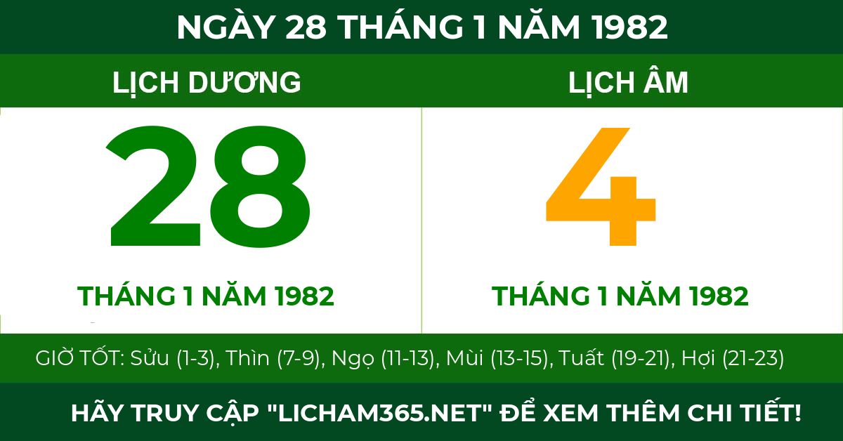 lịch âm ngày 28 tháng 1 năm 1982