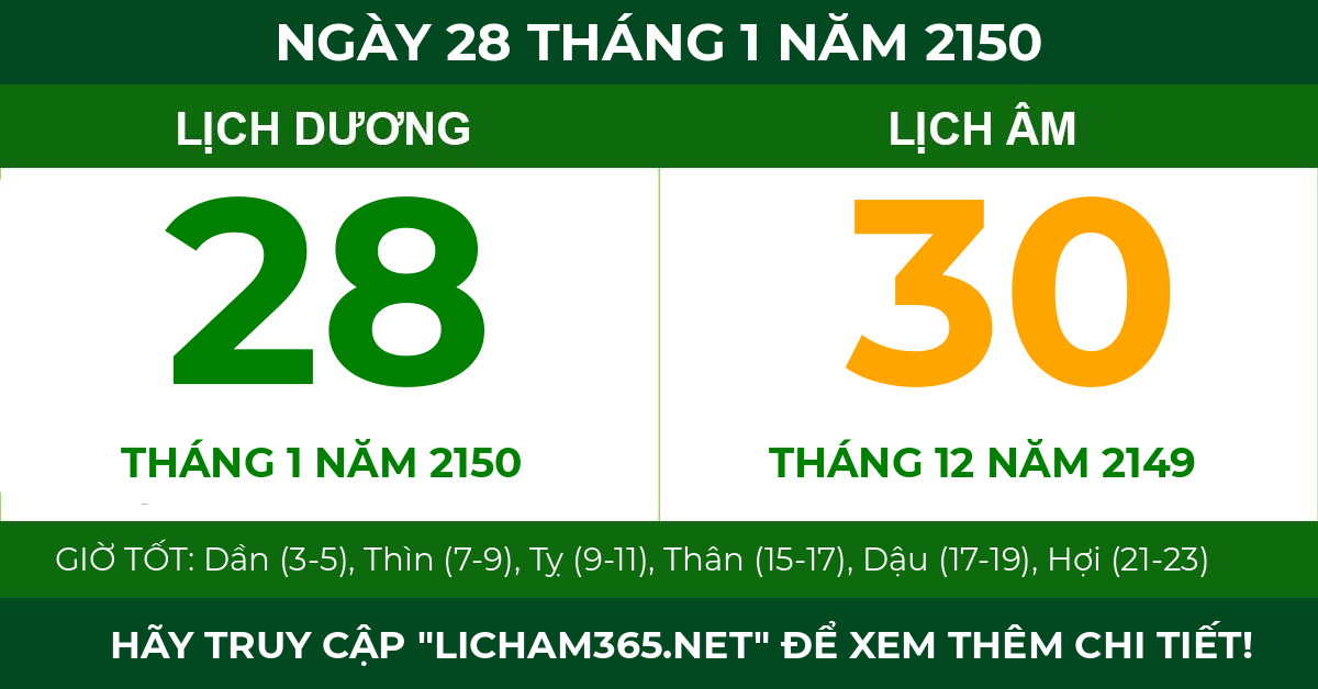 lịch âm ngày 28 tháng 1 năm 2150