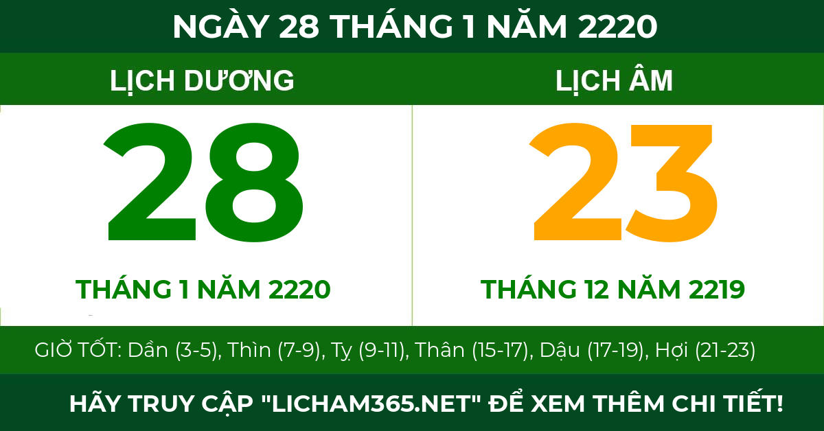 lịch âm ngày 28 tháng 1 năm 2220
