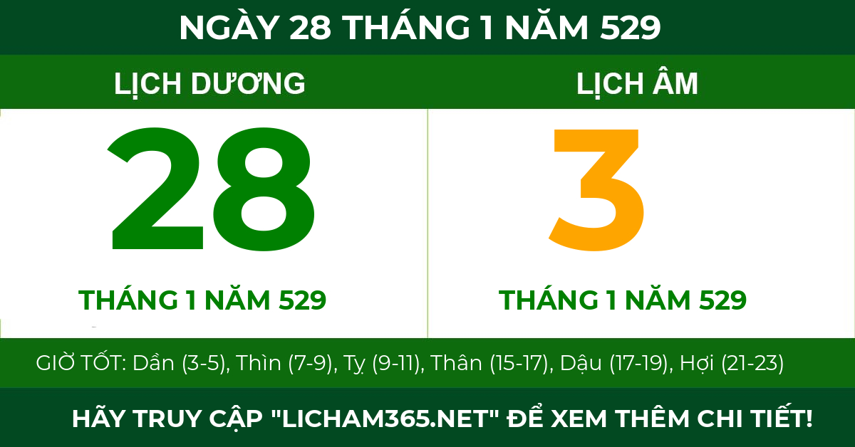 lịch âm ngày 28 tháng 1 năm 529