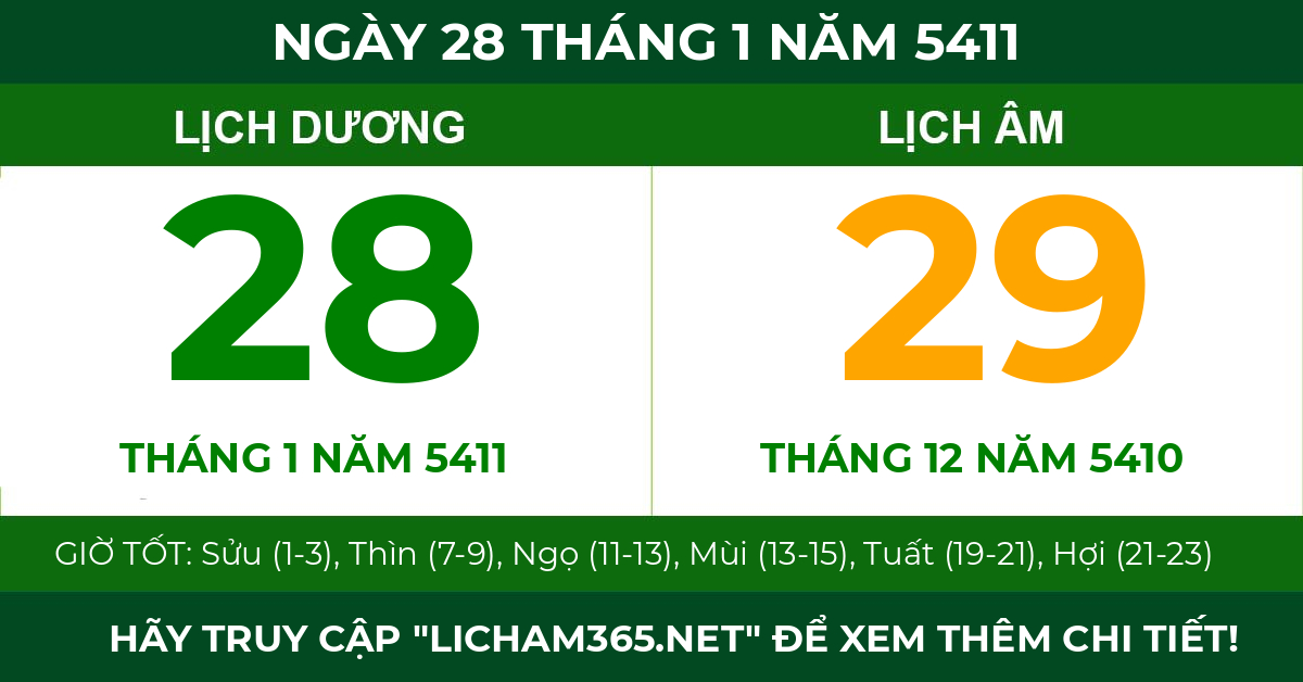 lịch âm ngày 28 tháng 1 năm 5411