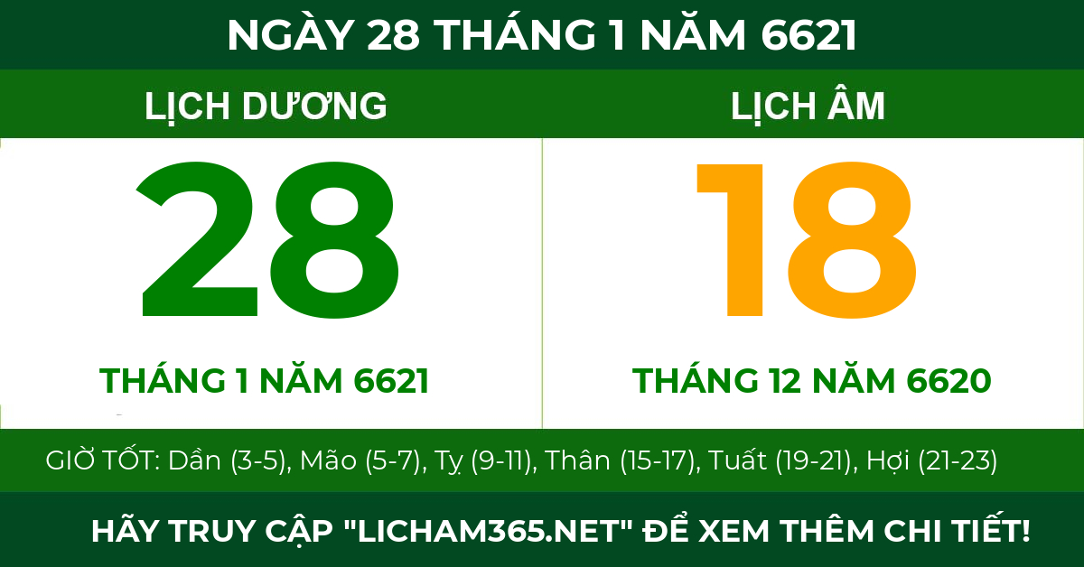 lịch âm ngày 28 tháng 1 năm 6621