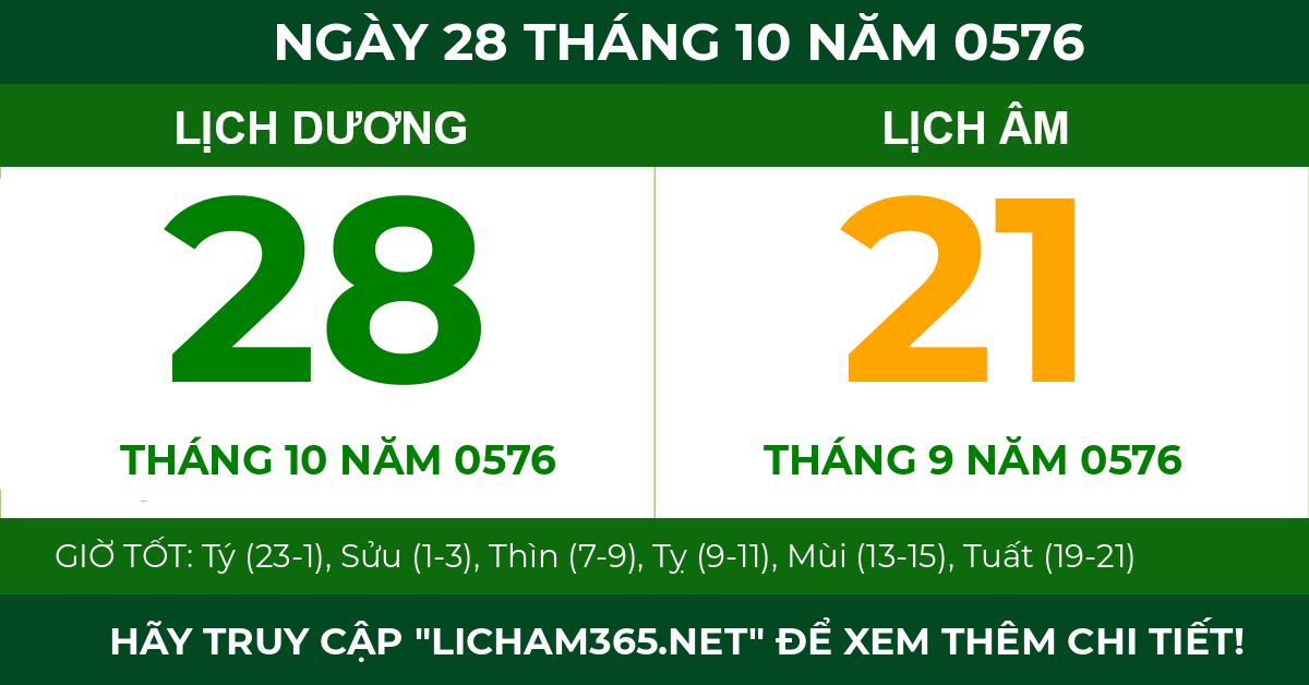 lịch âm ngày 28 tháng 10 năm 0576
