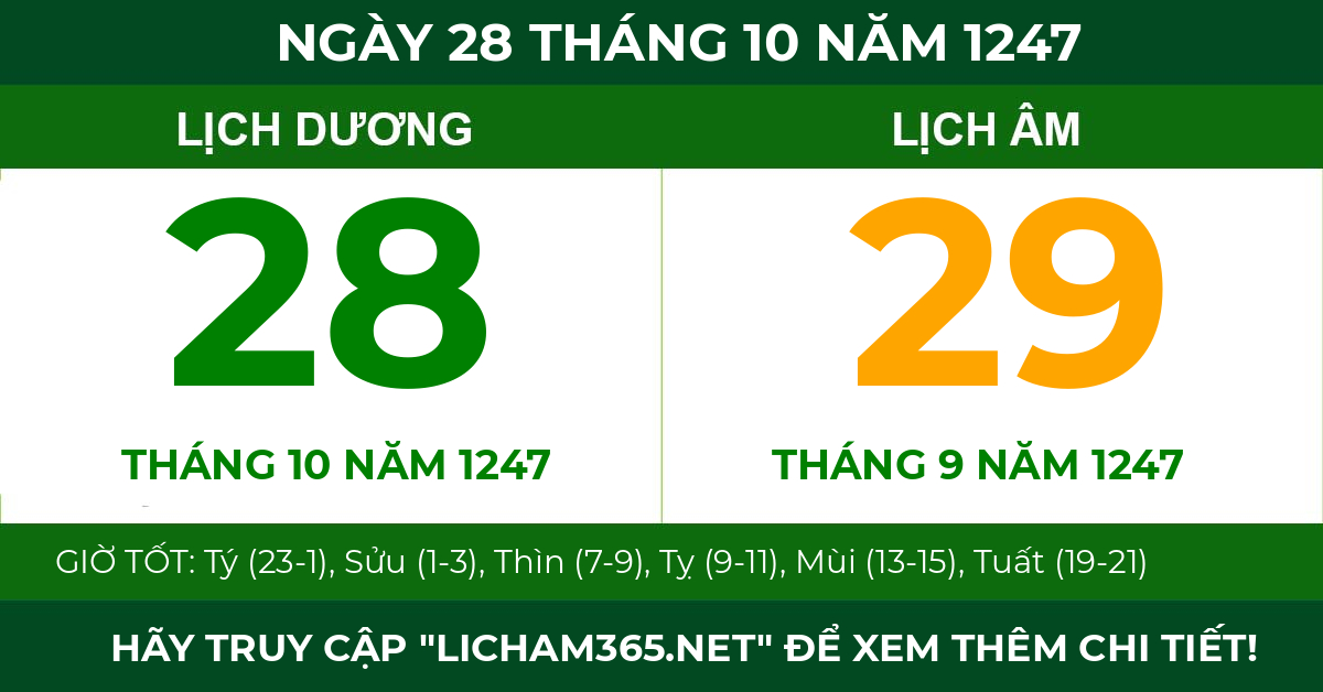 lịch âm ngày 28 tháng 10 năm 1247