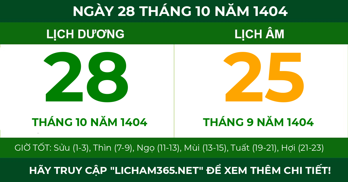 lịch âm ngày 28 tháng 10 năm 1404