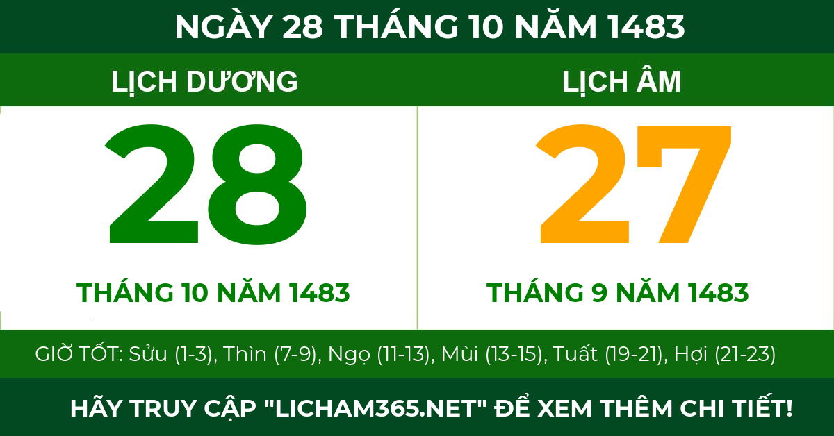 lịch âm ngày 28 tháng 10 năm 1483