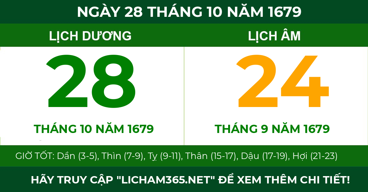 lịch âm ngày 28 tháng 10 năm 1679