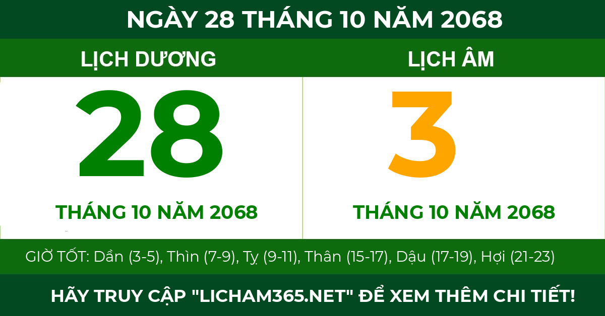 lịch âm ngày 28 tháng 10 năm 2068