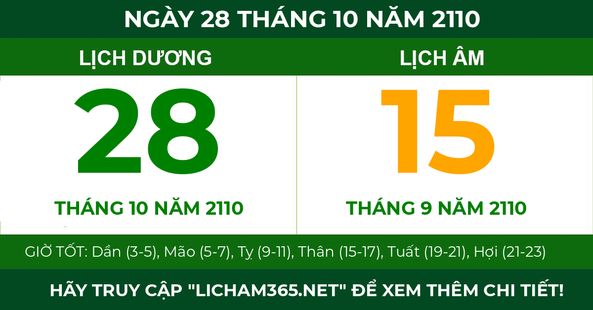 lịch âm ngày 28 tháng 10 năm 2110