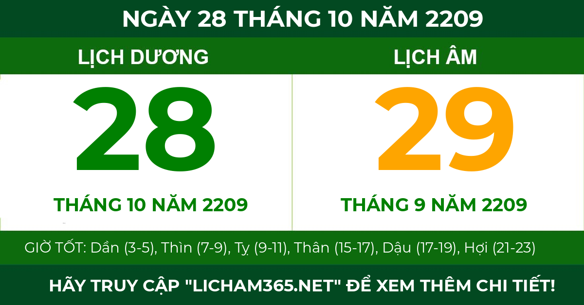 lịch âm ngày 28 tháng 10 năm 2209