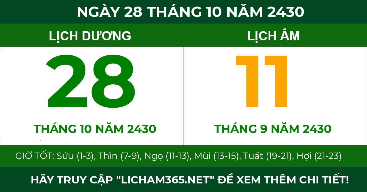 lịch âm ngày 28 tháng 10 năm 2430