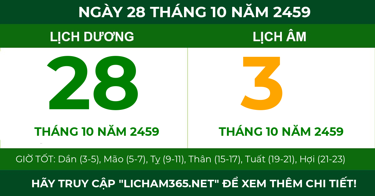 lịch âm ngày 28 tháng 10 năm 2459
