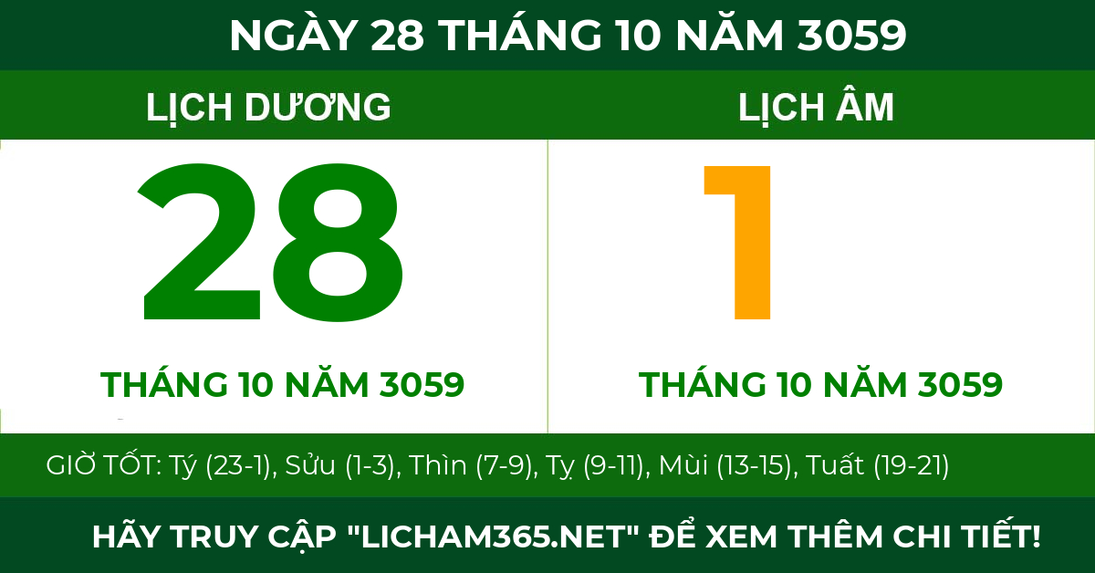lịch âm ngày 28 tháng 10 năm 3059
