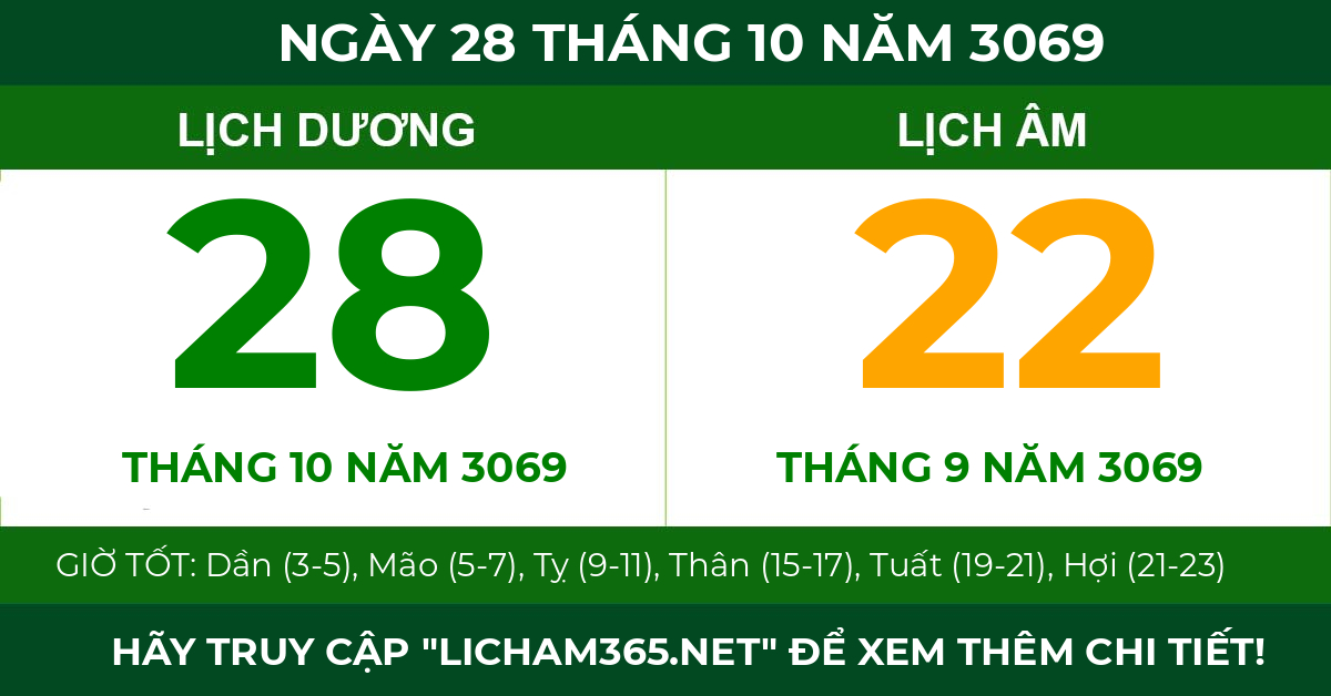 lịch âm ngày 28 tháng 10 năm 3069