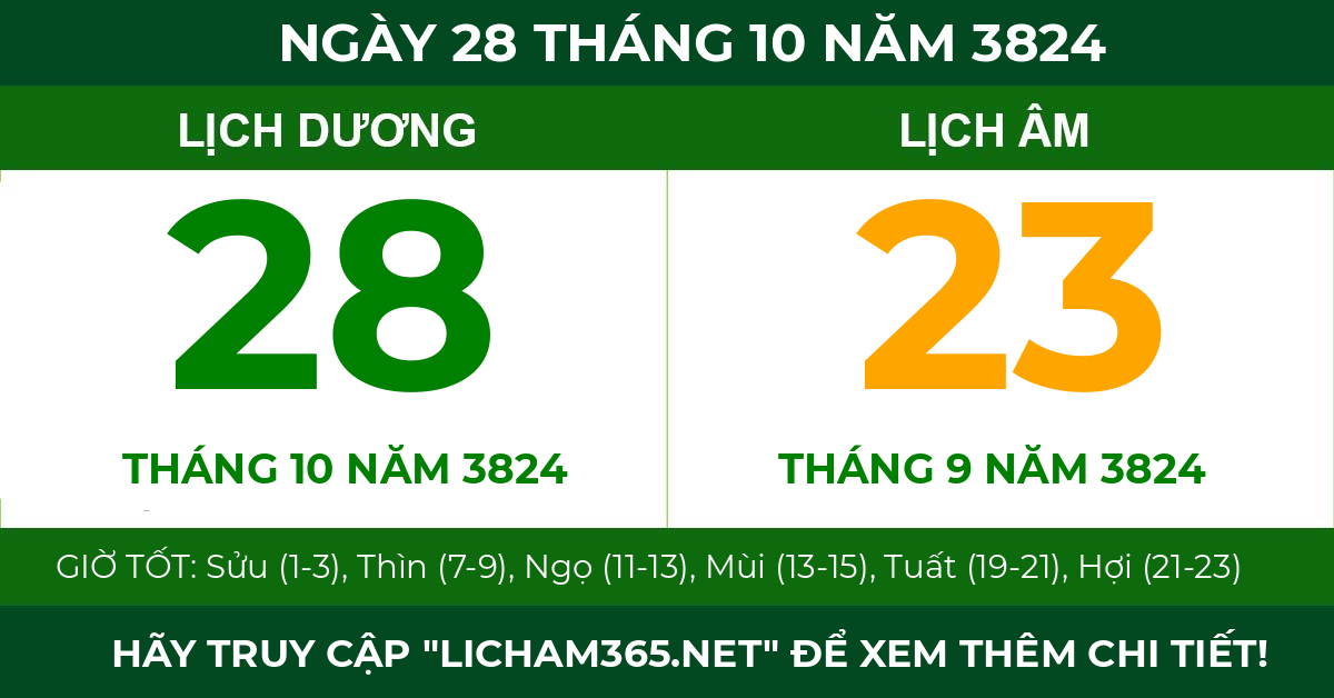 lịch âm ngày 28 tháng 10 năm 3824