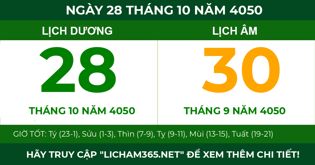 lịch âm ngày 28 tháng 10 năm 4050