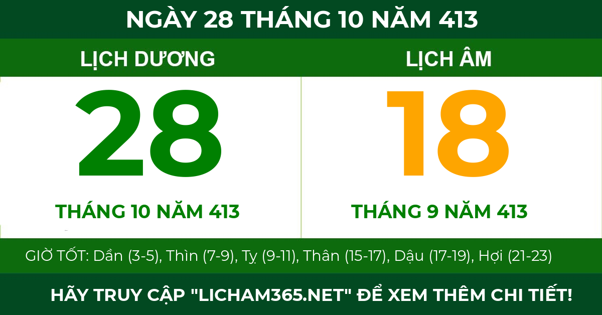 lịch âm ngày 28 tháng 10 năm 413