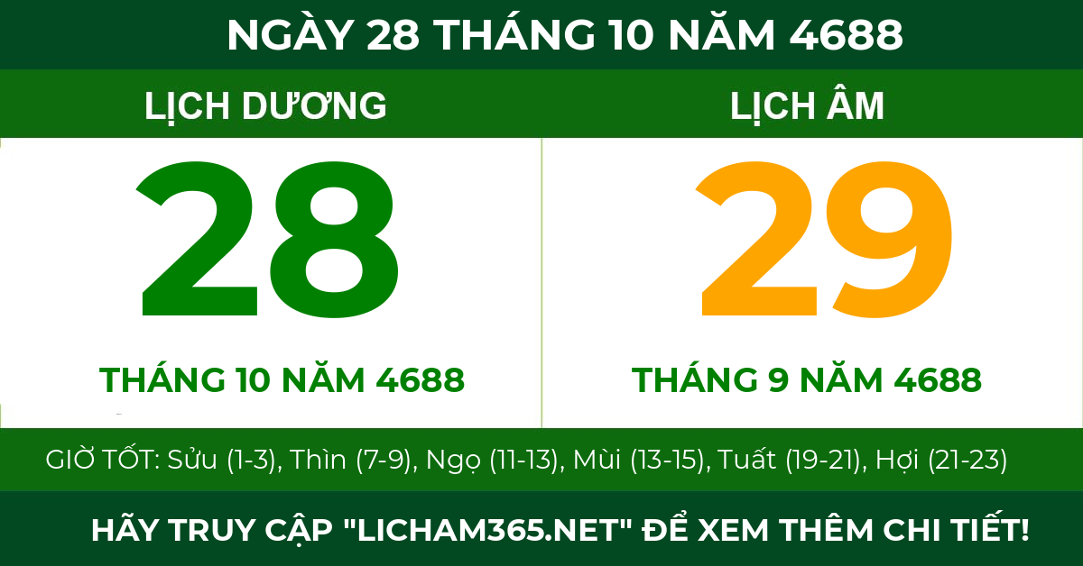 lịch âm ngày 28 tháng 10 năm 4688