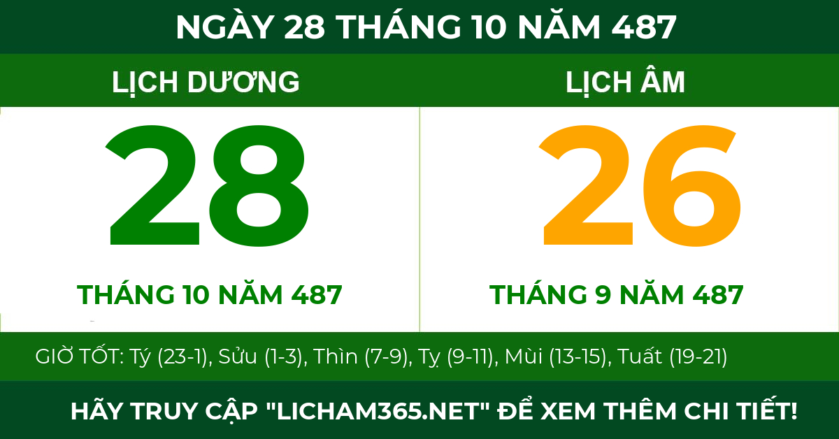 lịch âm ngày 28 tháng 10 năm 487