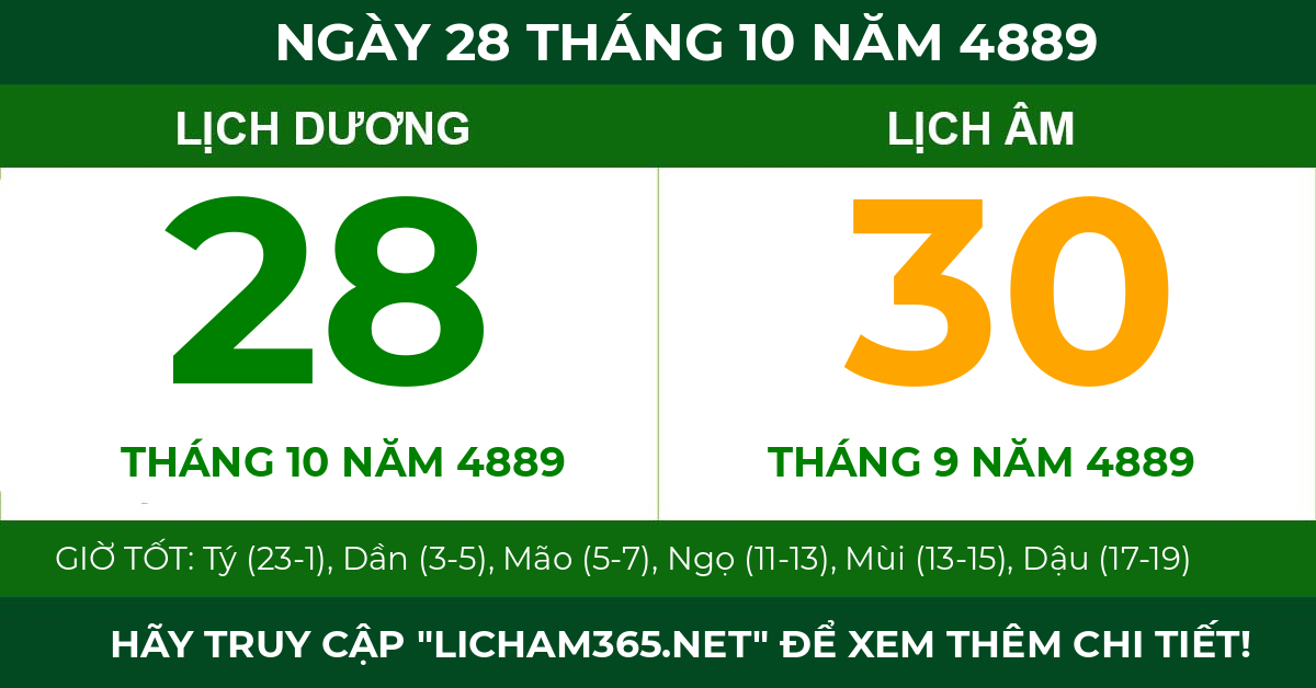 lịch âm ngày 28 tháng 10 năm 4889