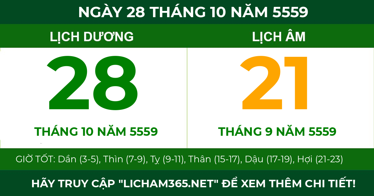 lịch âm ngày 28 tháng 10 năm 5559