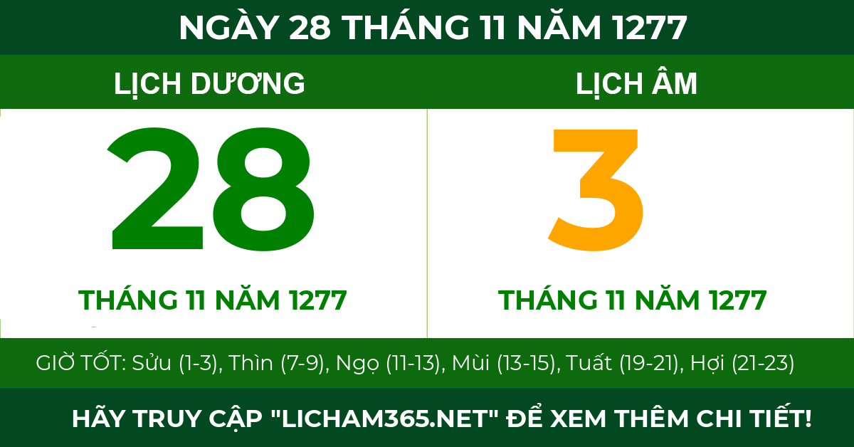 lịch âm ngày 28 tháng 11 năm 1277