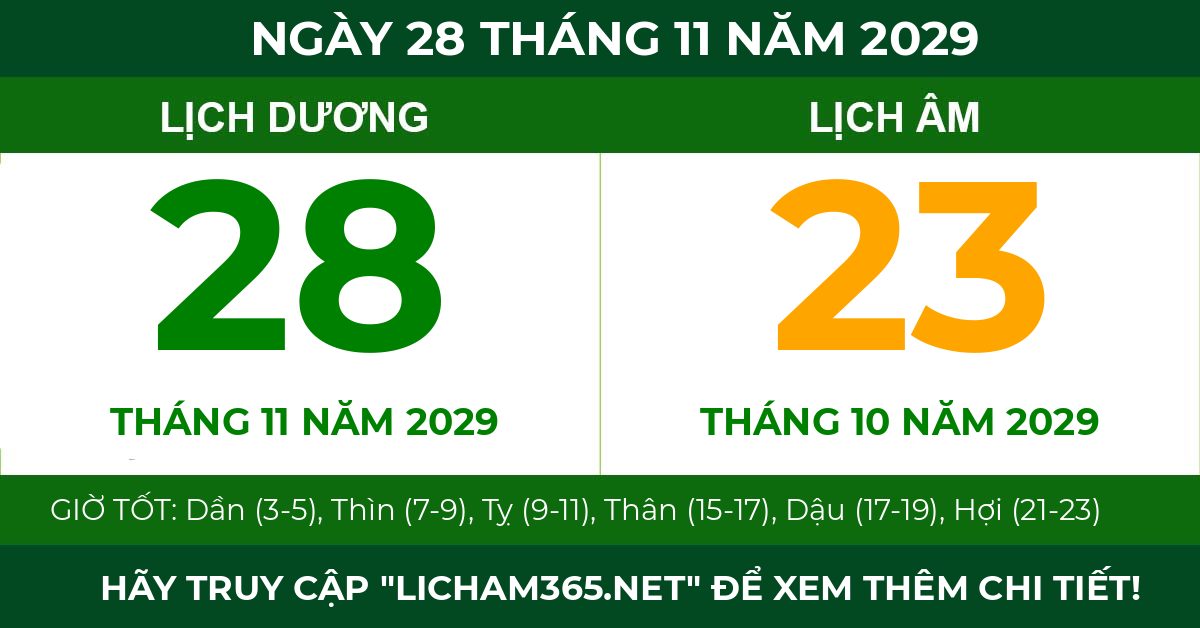 lịch âm ngày 28 tháng 11 năm 2029