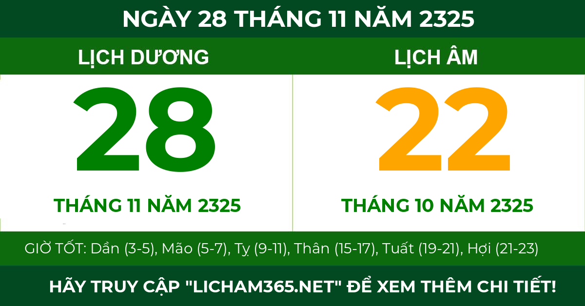 lịch âm ngày 28 tháng 11 năm 2325