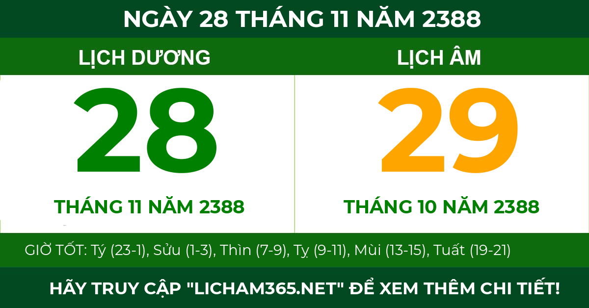 lịch âm ngày 28 tháng 11 năm 2388