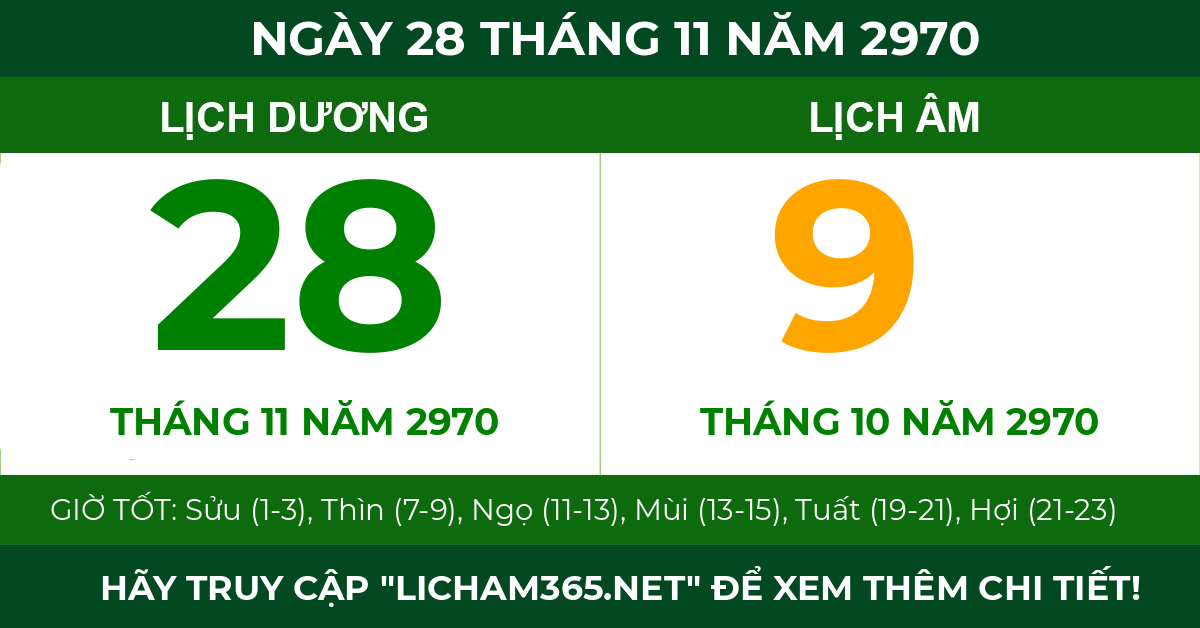 lịch âm ngày 28 tháng 11 năm 2970