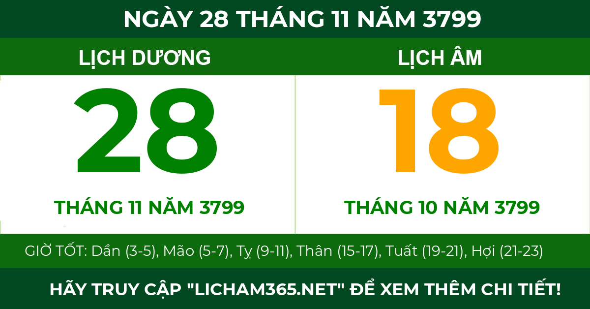 lịch âm ngày 28 tháng 11 năm 3799