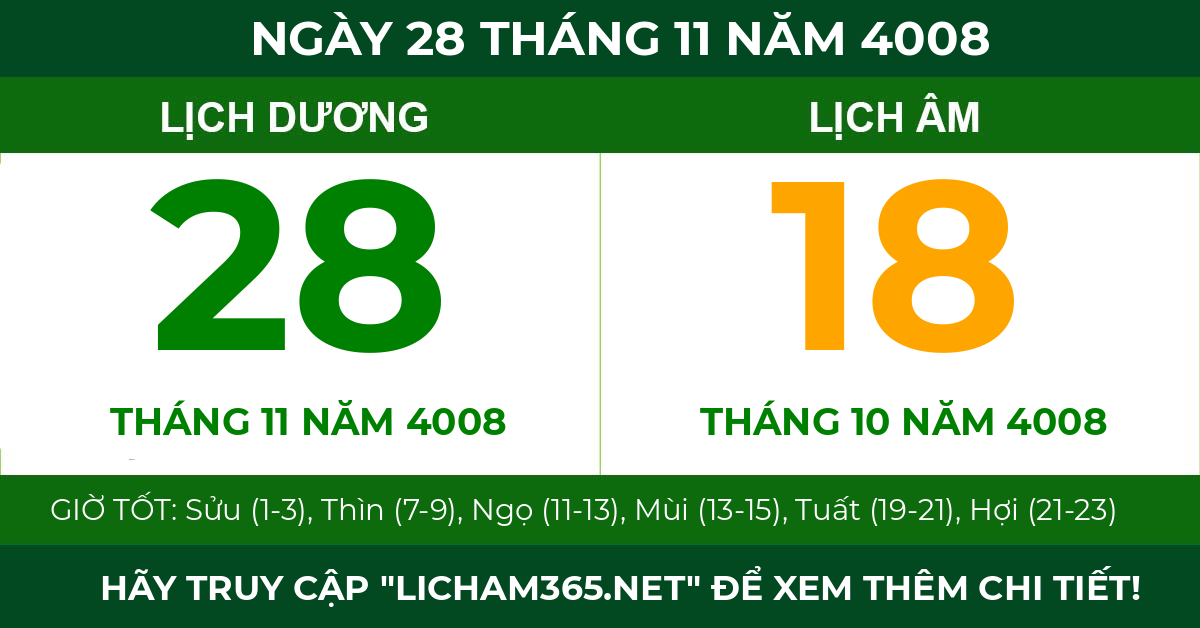 lịch âm ngày 28 tháng 11 năm 4008