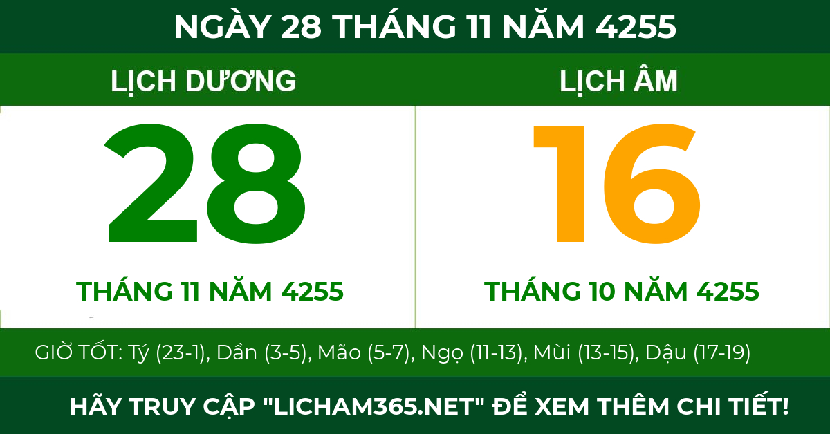 lịch âm ngày 28 tháng 11 năm 4255