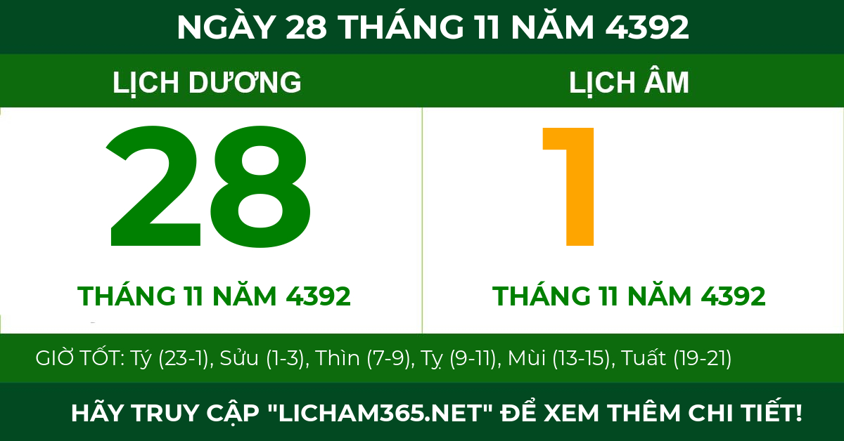 lịch âm ngày 28 tháng 11 năm 4392