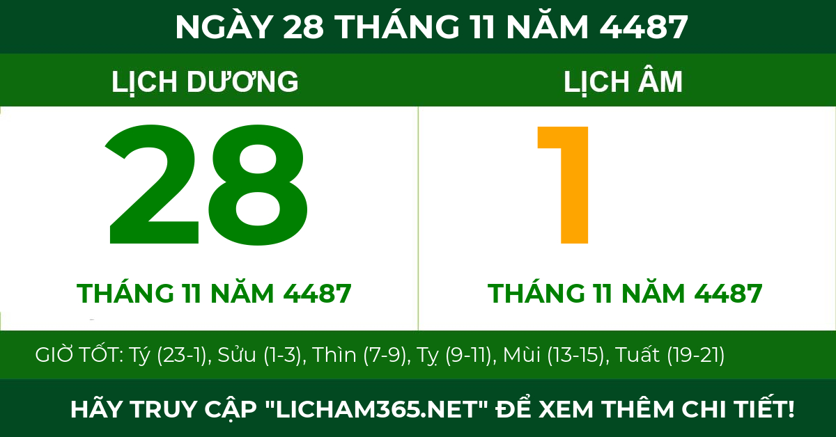 lịch âm ngày 28 tháng 11 năm 4487