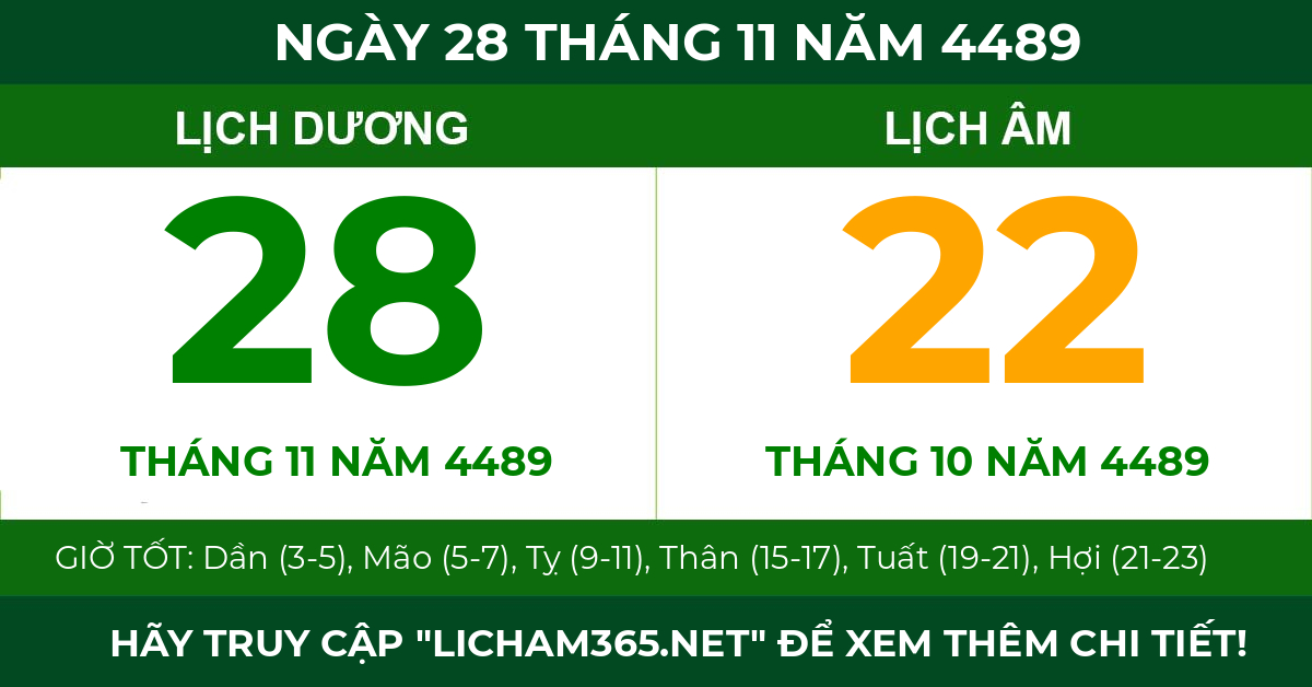 lịch âm ngày 28 tháng 11 năm 4489