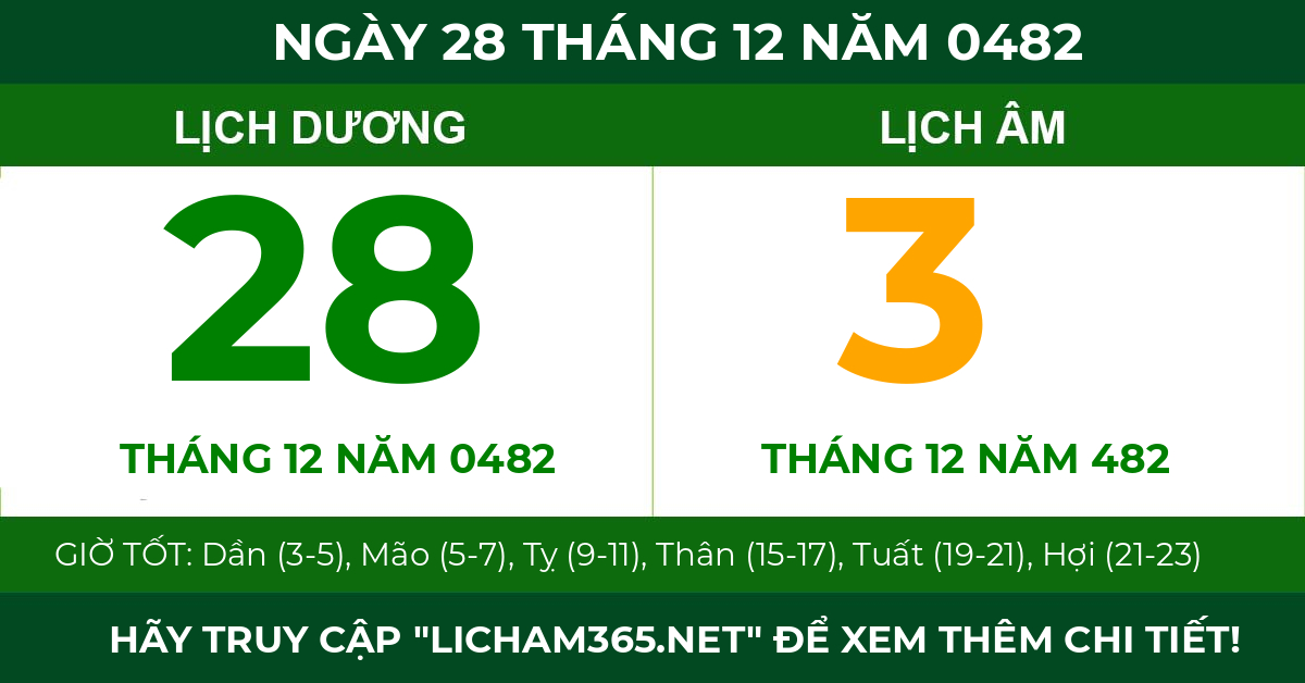 lịch âm ngày 28 tháng 12 năm 0482