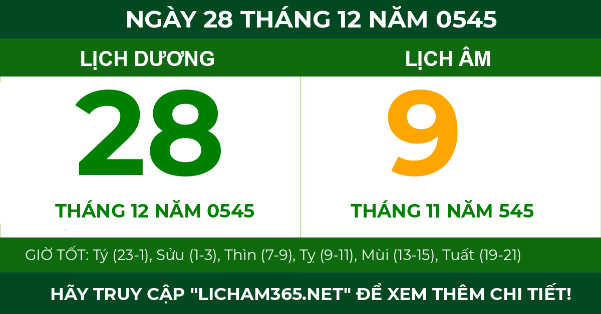 lịch âm ngày 28 tháng 12 năm 0545