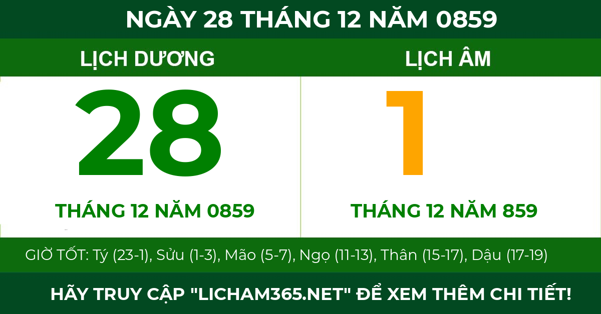 lịch âm ngày 28 tháng 12 năm 0859